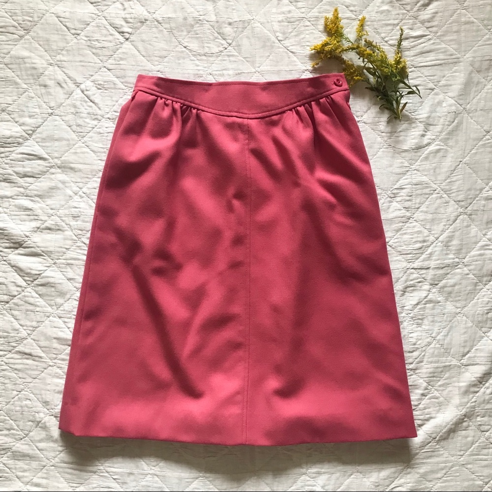 1970s Jaeger Blush Pink High Waist Wool Skirt
